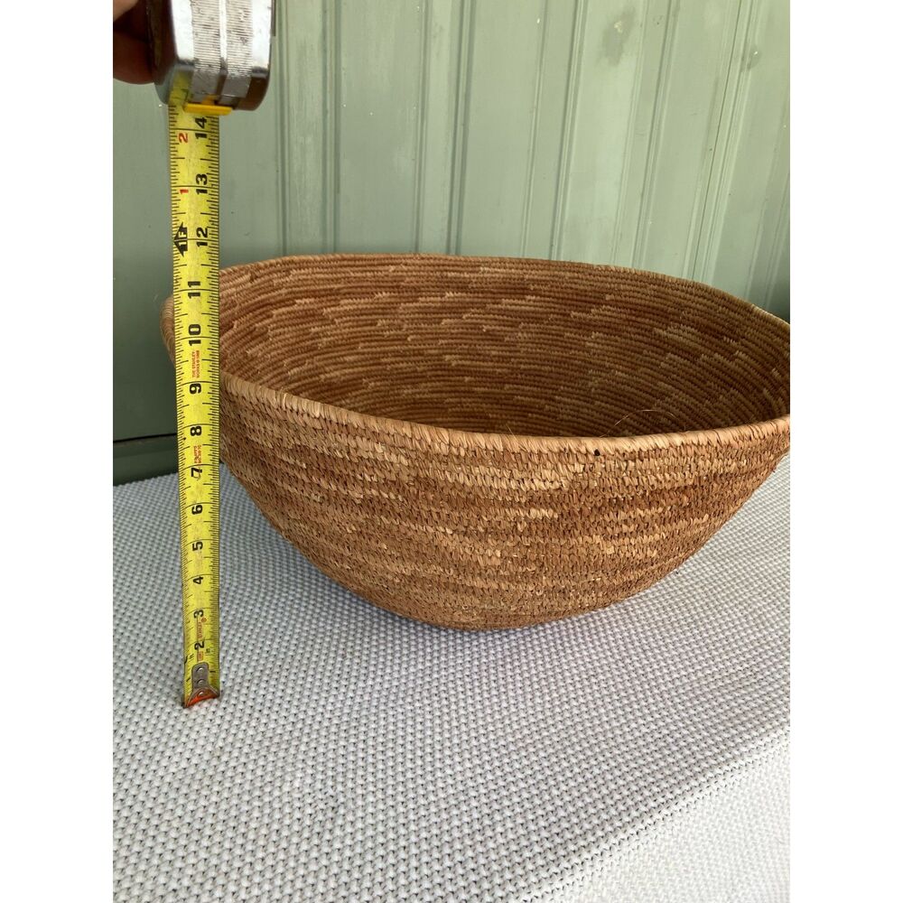 vintage large hand-woven coiled grass basket bowl